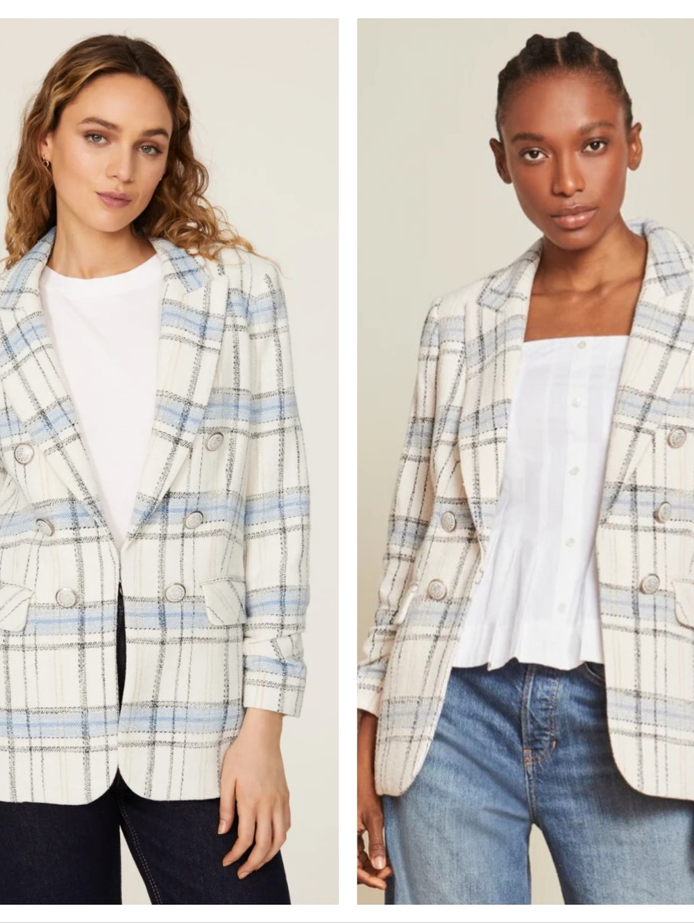 Veronica Beard Beacon Plaid Dickey Jacket Blazer Size 4 Cotton Blend Blue